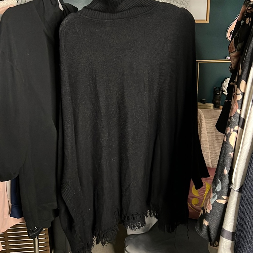 Black tunic long sleeve poncho turtle neck